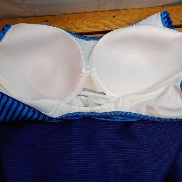 Land's End Blue & Turquoise Ribbed Stripped Underwire One Piece Swimsuit Size 16 - Picture 5 of 9